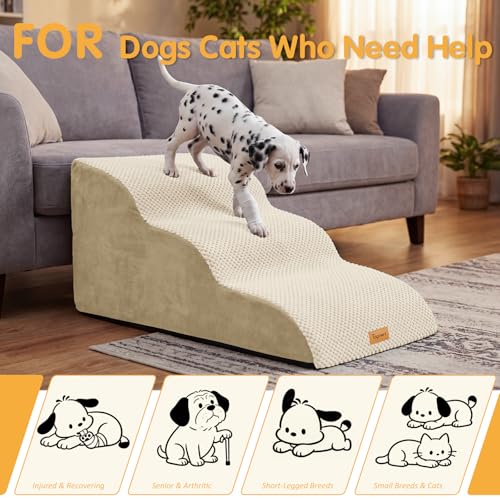 Topmart High Density Extended Foam Dog Ramp&Steps 3 Tiers,15.7" High | Non-Slip Dog Stairs with Removable Cover,Soft Foam Pet Ladder,Best for Injured,Older Cats,Pets with Joint Pain - color: Beige, size: 33.1*15.7*15.7