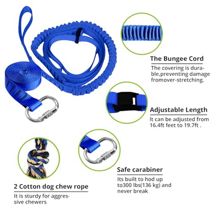 Dog Hanging Bungee Tug Toy: Interactive Tether Tug-of-War for Pitbull Small to Large Dogs to Exercise and Training Equipment - Outdoor Tree Tugger Dog Rope Toy with 2 Chew Rope Toys - Blue - size: X-Large-Blue-for Single Dog