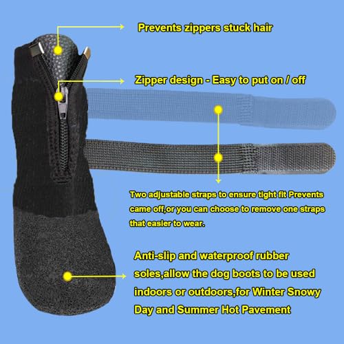 VALFRID Waterproof Grip Dog Shoes,Anti-Slip Dog Socks Boots,Zipper Dogs Booties Paw Protectors for Hardwood Floor,Indoor and Outdoor for Small Medium Large Dogs Black - size: Size 5
