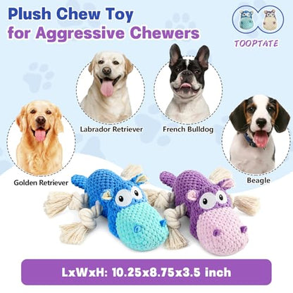 TOOPTATE 2-Pack Squeaky Dog Toys - Plush Dog Toys for Small Medium Large Dogs, Keep Them Busy (Blue & Purple, Medium) - color: Blue + Purple, size: Medium