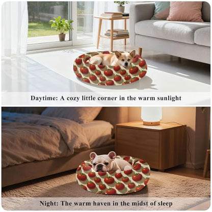 Pet Bed Tomatos Beige Cat Snuggler Soft Winter Cushion, Cozy Round Bolster Nest for Indoor Kittens & Small Pets 15" - size: X-Small