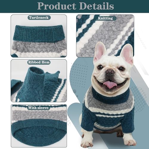 Small Dog Sweater Football Theme Turtleneck Knit Dog Sweaters for Small Pets Warm Winter Cat Dog Clothes - color: green&gray, size: Medium