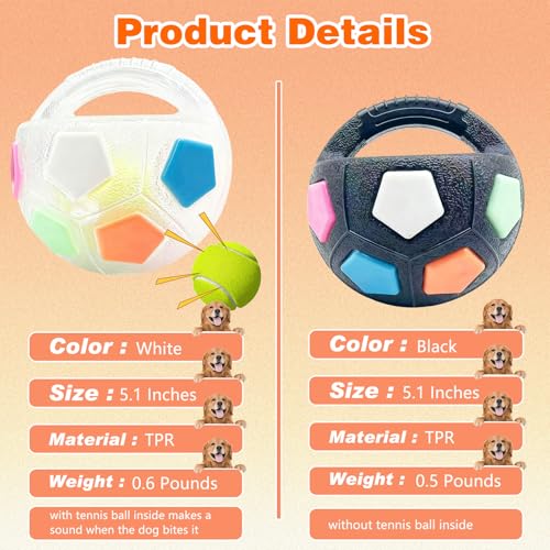 Dog Calming Ball with Handle, Interactive Ball for Pet Dogs Playing, Built-in Yellow Tennis Balls and Squeaky Sound for Small Medium Large Dogs (Clear with Tennis Balls Inside) - color: Clear with tennis balls inside