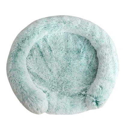 Fluffy Dog Bed for Large Dogs - C-Shaped Dog Bed Mat with Waterproof Lining Removable Cover, Washable and Non-Slip Bottom (Aqua, XL) - color: Aqua, size: 35.4x35.4x3.9 in