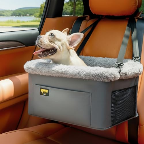 Conlun Dog Car Seat Booster for Small Pet Under 20lbs, Portable Travel Puppy Car Seat with Internal Steel Frame, Comfort Cushion & Storage Pockets, Adjustable Straps Fit Most Cars, Grey - color: Grey, size: 1 Pack-Small Dogs under 20lbs