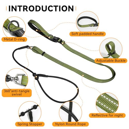 Hands Free Slip Lead Dog Leash, Crossbody & Waist Leash for Walking Running, No-Pull Dog Training Lead for Small & Medium Dogs, Multifunctional Adjustable Lead 4-8FT. (Army Green) - color: Army Green