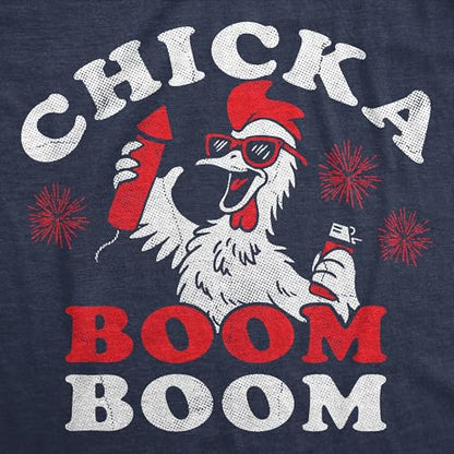 Womens Patriotic T Shirts Funny Fourth of July Tees for Women on Independence Day - color: Heather Navy - Chicka Boom Boom, size: Medium