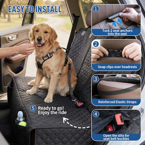 Dog Car Seat Cover, Back Seat Cover for Dog Pet Car Seat Universal Waterproof Scratch Proof Nonslip Durable Soft Pet Backseat Protector for Cars Trucks & SUVs (Black)