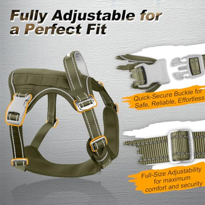 BARKBAY Service Dog Vest Tactical Dog Harness Medium Large Sized Dog No Pull Adjustable Dog Harness Reflective K9 Working Training Easy Control Military Molle System(Green,S) - color: Green, size: Small