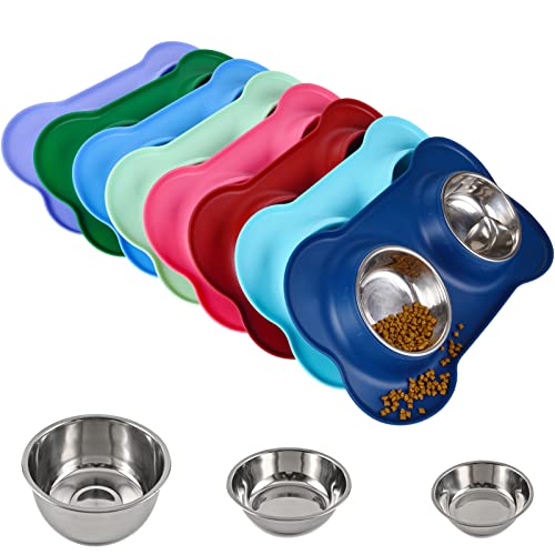 Dog Bowls 2 Stainless Steel Bowl for Pet Water and Food Feeder with Non Spill Skid Resistant Silicone Mat for Pets Puppy Small Medium Cats Dogs - color: Navy Blue, size: 13½ oz ea