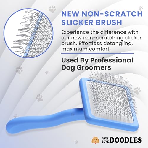 We Love Doodles Slicker Brush with Non Scratching Pins - Dog Brush with Coated Pins, Slicker Brush for Dogs Dematting, Grooming Brushes for Short Haired & Long Haired, Poodle & Goldendoodle (Large) - size: Large