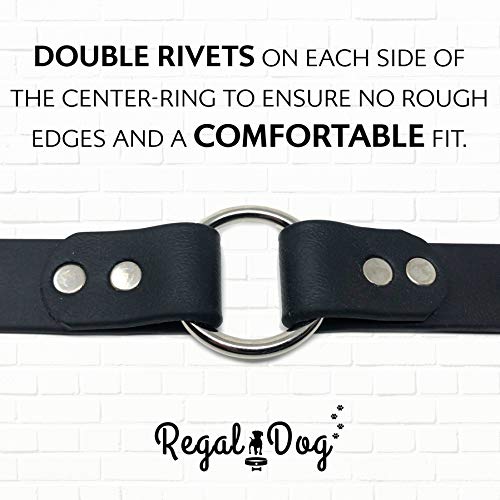 Regal Dog Products Large Black Dog Collar with Heavy Duty Double Buckle & D Ring | Vinyl Coated, Custom Fit, Adjustable Biothane Dog Collar | Chew Resistant Waterproof Center-Ring Collar for Dogs - color: Black, size: Large