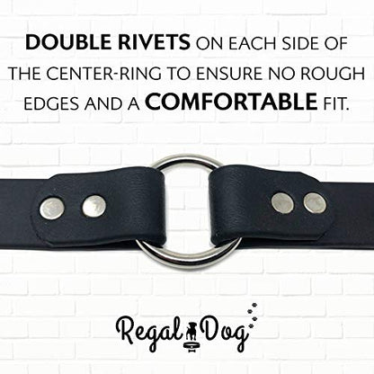 Regal Dog Products Large Black Dog Collar with Heavy Duty Double Buckle & D Ring | Vinyl Coated, Custom Fit, Adjustable Biothane Dog Collar | Chew Resistant Waterproof Center-Ring Collar for Dogs - color: Black, size: Large