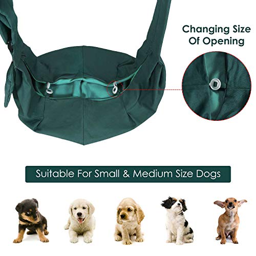 SlowTon Dog Carrier Sling - Thick Padded Shoulder Strap Adjustable Dog Carriers for Small Dogs, Puppy Carrier Purse for Pet Cat with Front Zipper Pocket Safety Belt Machine Washable (Green M) - color: J-Green Cotton Fabric