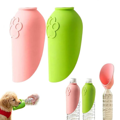 2Pcs Dog Water Bottle Adapter Portable Silicone Dog Water Dispenser for Standard Water Bottles,Leakproof Foldable Leaf Pet Dispenser Cap with Water Bowl Outdoor Pet Water Feeder Bowl for Dog Walking