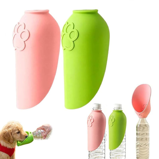 2Pcs Dog Water Bottle Adapter Portable Silicone Dog Water Dispenser for Standard Water Bottles,Leakproof Foldable Leaf Pet Dispenser Cap with Water Bowl Outdoor Pet Water Feeder Bowl for Dog Walking