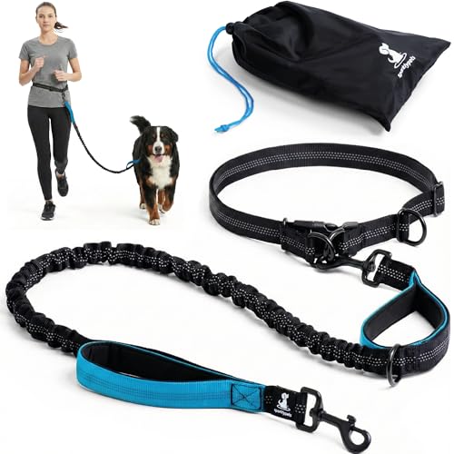SparklyPets - Hands Free Dog Leash with Reflective Stitches - Waist Leash for Dog Walking, Hiking, Training, Jogging, Canicross, Running - for Medium & Large Breeds - color: Blue, size: 1 dog M/L