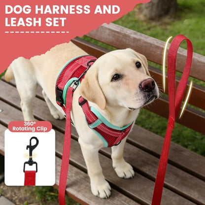 No-Pull Dog Harness with Dog Leash Breathable Mesh Adjustable Soft Padded Pet Vest Reflective for Small/Medium/Large Dogs Walking, Training - color: Red, size: S