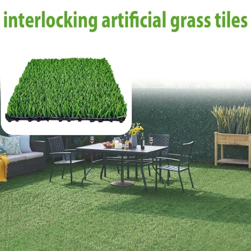 Interlocking Artificial Grass Tiles Self Draining Fake Turf Squares for Patio Balcony Outdoor Flooring Dog Potty Mat Indoor Deck Garden Green 18pcs - size: 18pcs
