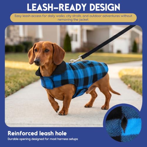 ASENKU Dog Winter Coat, Fleece Doggie Jacket Plaid Reversible Vest Waterproof Windproof Cold Weather Clothes for Small Medium Large Dogs (XS, Blue) - color: Blue, size: X-Small