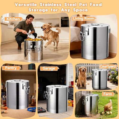 35lb Stainless Steel Dog Food Storage Container, Large Capacity Metal Pet Food Storage Container with Scoop, Airtight Dog & Cat Food Treat Bin for Dry Food Keep Fresh for Multi-Pet Households - size: 35lb
