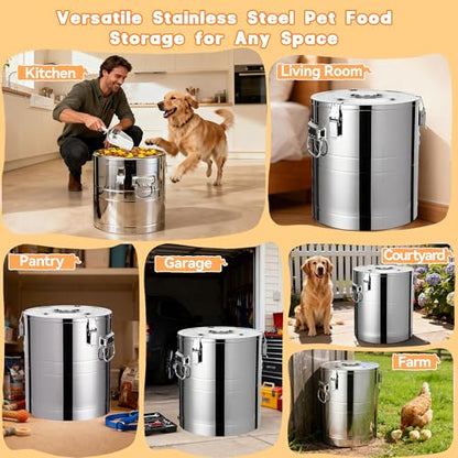 35lb Stainless Steel Dog Food Storage Container, Large Capacity Metal Pet Food Storage Container with Scoop, Airtight Dog & Cat Food Treat Bin for Dry Food Keep Fresh for Multi-Pet Households - size: 35lb