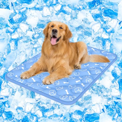 Rywell Dog Cooling Mat 2.0, Ocean Blue,44" x 32" Thick & Durable Cooling Mat for Extra Large Dogs, Long-Lasting Cool with Waterproof & Color-Changing Arc-Chill Tech (Q-Max>0.5) Washable& Non-Toxic - color: Blue, size: X-Large