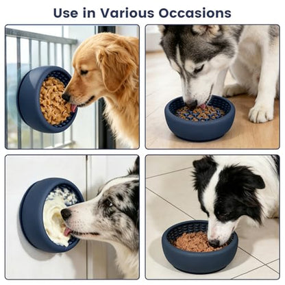 Dog Licking Bowl,Slow Feeder Dog Freeze Bowl, Anxiety Relief Treat Dispenser, Silicone Anti-chocking Pet Dish, Non-Slip Interactive Entertainment Puzzle Toy for Mediuml&Large -Dark Blue - color: deep blue, size: L