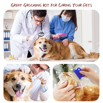 4 Pack Pets Grooming Comb Kit for Small Puppies, High Strength Teeth Pet Tear Stain, 2-in-1 with Round Teeth to Remove Knots Crust Mucus