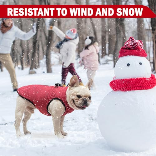 SCENEREAL Winter Dog Vest Coat with Harness Built In, Warm Puppy Jacket for Small Medium Dogs, Cold Weather Coat with Zipper, Fleece Puffer Vest Windproof Snow Clothes - color: #1 Red - Matte, size: XS(Chest 11.5")-Regular