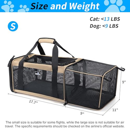 Wakytu Airline Approved Expandable Pet Carrier for Small Cats, Collapsible Travel Bag with 600D Oxford, Safety Lock Zipper,S - size: Small