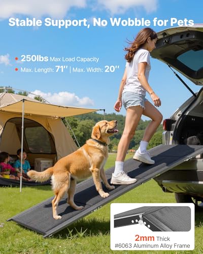 VEVOR Dog Ramp for Cars, 71" L x 20" W, Folding Pet Ramps for Medium & Large Dogs up to 250lbs, Pet Stair Ramp with Non-Slip Oxford Fabric Surface, Portable Outdoor Dog Car Ramps for SUV & Truck