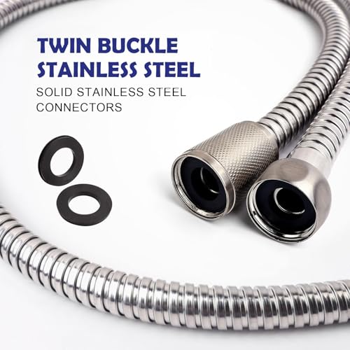 59" Brushed Nickel Shower Hose Replacement Handheld Kink Free Stainless Steel Shower Head Wand Hose Extension Extra Long with Brass Insert and Nut, Durable & Flexible for Pet Bathing Cleaning - color: Brushed Nickel, size: 59 Inches