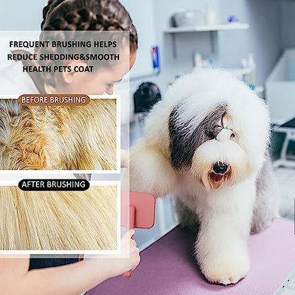 Dog Brushes for Poodle,Doodle,Goldendoodle,Labradoodle Coats Best Slicker Brush for Dogs Thick Long Curly Hair Shedding Detangles,Fluffy Grooming Fast Long Pin Slicker Brush Dematting.Wooden(Large) - color: Pink