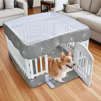 PJYuCien Playpen Cover and Bottom Pad for 36'' Width 4 Panel Pen, Gray | Protect Floor, Easy to Move and Clean – Perfect for Puppy, Duck, and Other Small Animals，Adhesive Tape Connect - style: Grey Bottom Cover Set, 36"Width, Grey ( Adhesive Tape Connecti