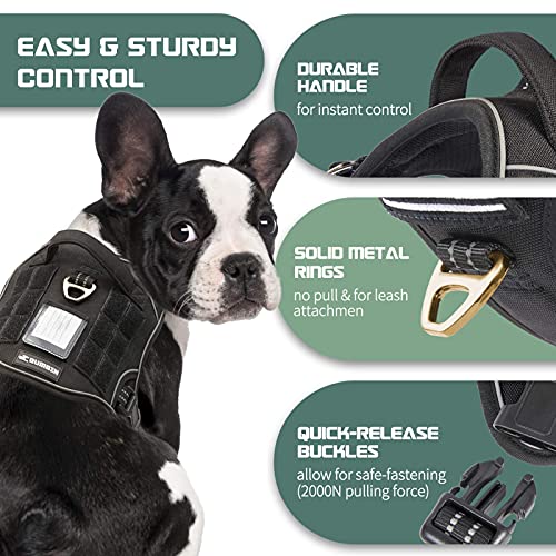 BUMBIN Tactical Dog Harness for Medium Dogs, No Pull, Reflective, Adjustable, Black, M(Neck:16-20", Chest:17-27") - color: Black, size: M(Neck:16-20", Chest:17-27")