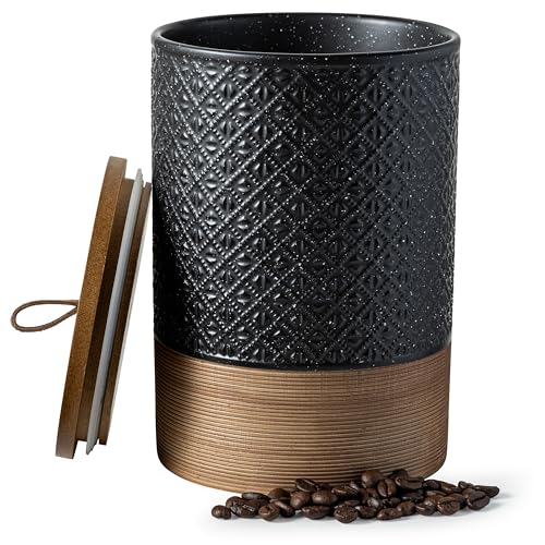 Miamolo Large Jar with Lid, Ceramic Coffee Container with Airtight Lids, Food Storage Containers, Kitchen Canisters for Countertop Coffee Bar Accessories Wedding Gift - Black & 64 fl.oz - color: Black, size: 64 fl.oz