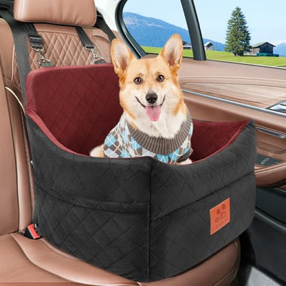 GL GLENSLAVE Dog Car Seat for Small/Medium Dogs, Dog Booster Car Seats with Thick Cushion for Dogs Under 35lbs, Detachable Washable Pet Carseat with Storage Pockets, 2 Safety Belts(Black/Red) - color: Black/Red