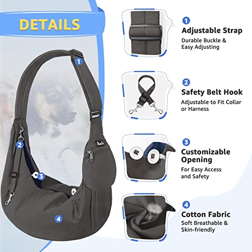 SlowTon Dog Carrier Sling - Thick Padded Shoulder Strap Adjustable Dog Carriers for Small Dogs, Puppy Carrier Purse for Pet Cat with Front Zipper Pocket Safety Belt Machine Washable (Grey M) - color: A-Grey Cotton Fabric