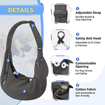SlowTon Dog Carrier Sling - Thick Padded Shoulder Strap Adjustable Dog Carriers for Small Dogs, Puppy Carrier Purse for Pet Cat with Front Zipper Pocket Safety Belt Machine Washable (Grey M) - color: A-Grey Cotton Fabric