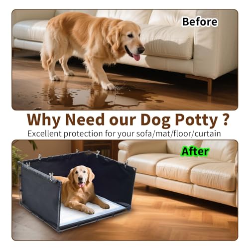 Dog Litter Box Indoor for Medium Dogs,Pee Pad Holder with High Walls(34.64"*28.34"*17.72"),No-Spill Pee Pad Holder with Foldable Pet Toilet,Easy Clean Puppy Litter Box for Dogs (Large) - size: Large