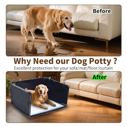 Dog Litter Box Indoor for Medium Dogs,Pee Pad Holder with High Walls(34.64"*28.34"*17.72"),No-Spill Pee Pad Holder with Foldable Pet Toilet,Easy Clean Puppy Litter Box for Dogs (Large) - size: Large