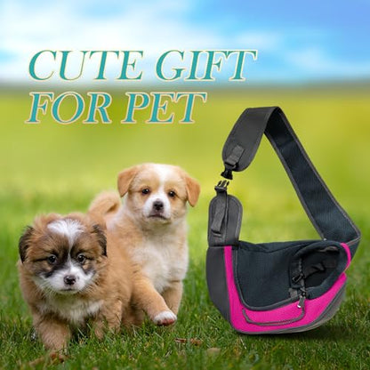 Pet Dog Sling Carrier, Breathable Mesh Adjustable Puppy Sling Carrier Hand Free for Small Dog Cat, M, Rose - color: Rose, size: 13.0"L x 9.1"W x 2.0"H
