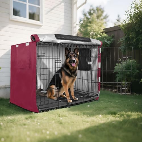 Windproof Burgundy Dog Crate Cover Fixed Buckle at Bottom Covers for Dog Cages Large - size: Large