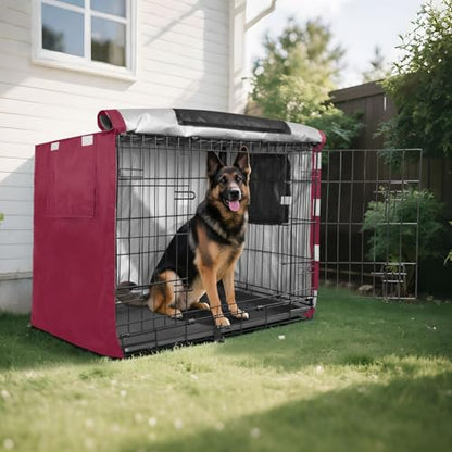 Windproof Burgundy Dog Crate Cover Fixed Buckle at Bottom Covers for Dog Cages X-Largee - size: X-Large