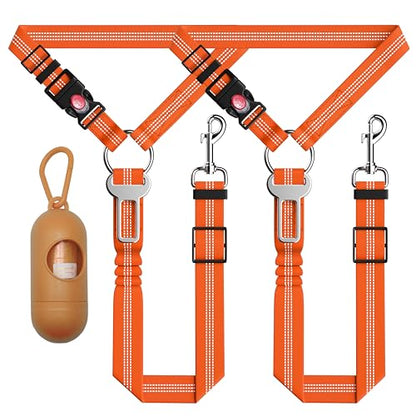 Seyezo 3-Piece Dog Car Harness Set - Retractable, Adjustable, Reflective Dog Seatbelt for Vehicle Headrests, Heavy Duty & High Elastic, Orange - color: 2PCS Orange