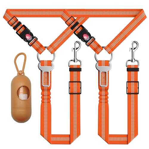 Seyezo 3-Piece Dog Car Harness Set - Retractable, Adjustable, Reflective Dog Seatbelt for Vehicle Headrests, Heavy Duty & High Elastic, Orange - color: 2PCS Orange