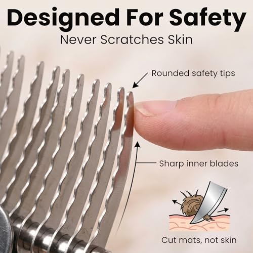Dog Dematting Brush & Rake, Detangler Brush for Dogs, Comb Tool for Grooming, Best for Doodles, Poodles, Goldendoodles, Cats & Other Pets, Matted Fur Removal On Undercoat [We Love Doodles] - size: Dematting Rake Regular