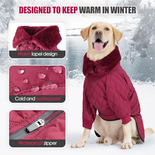 Warm Dog Coat with Double Zipper, Winter Dog Clothes for Small Medium Large Dogs, Turtleneck Dog Puffer Jacket, Two Legs Dog Cold Weather Coats, Wind & Waterproof Dog Winter Jacket - color: Red, size: Medium