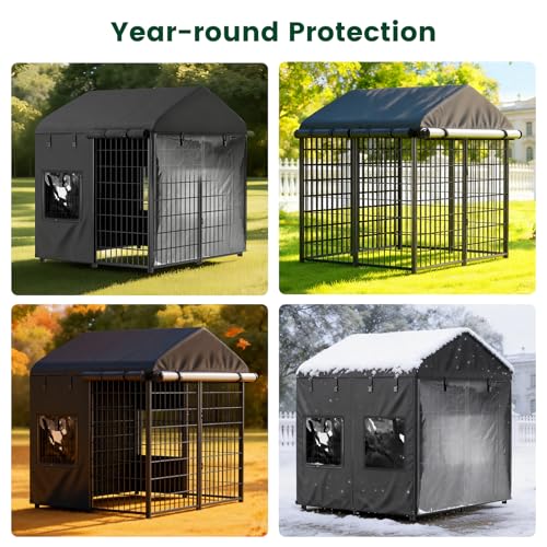 Dog Kennel Cover Replacement, Full Coverage Waterproof Tarp for 4x4x4.5ft Dog Crate with 600D Oxford Fabric, 4 Transparent Window & Door Curtains for Enclosure Outside, Small - size: Small